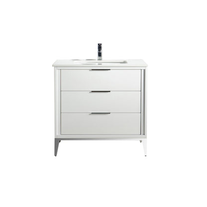 Divani 36'' Gloss White Vanity W/ Quartz Counter Top