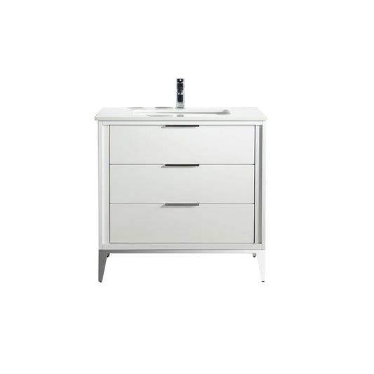 Divani 36'' Gloss White Vanity W/ Quartz Counter Top
