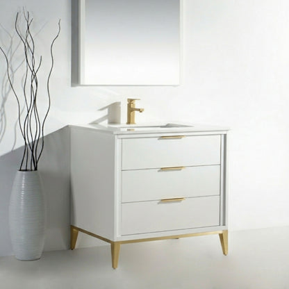 Divani 36'' Gloss White Vanity W/ Quartz Counter Top