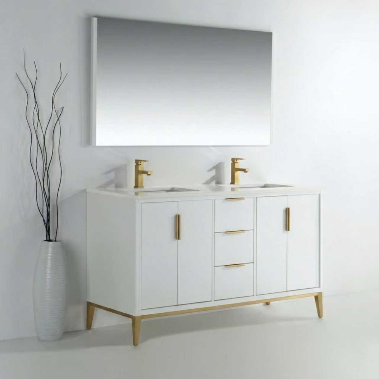 Divani 60'' Gloss White Double Sinks Vanity W/ Quartz Counter Top