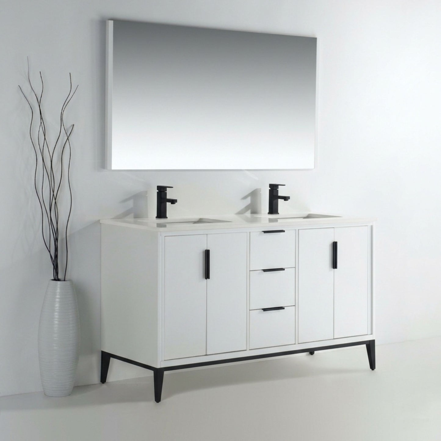 Divani 60'' Gloss White Double Sinks Vanity W/ Quartz Counter Top