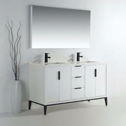 Divani 60'' Gloss White Double Sinks Vanity W/ Quartz Counter Top
