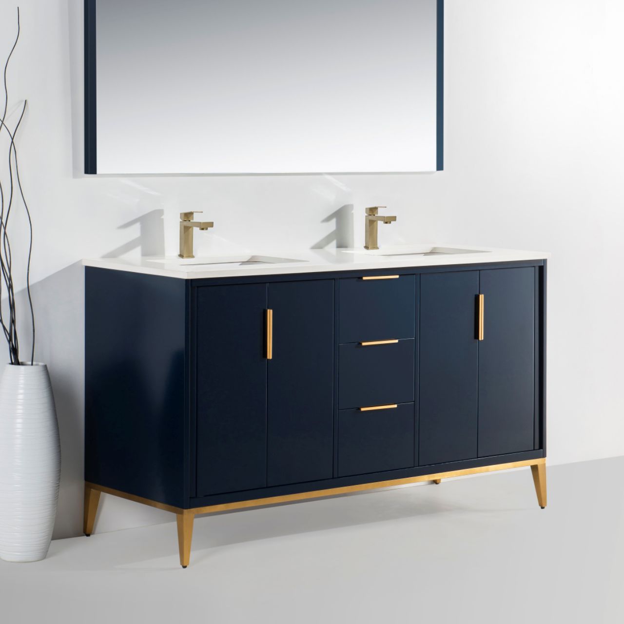 Divani 60'' Navy Blue Double Sinks Vanity W/ Quartz Counter Top