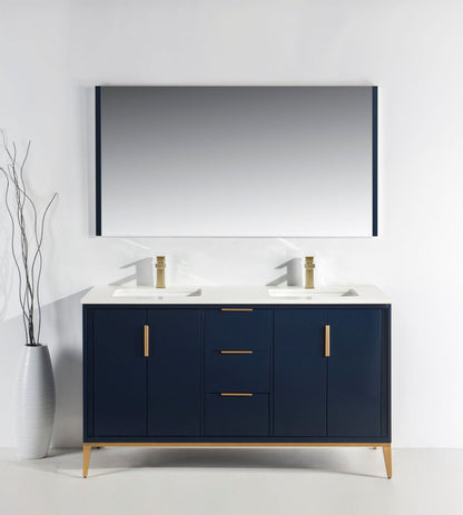 Divani 60'' Navy Blue Double Sinks Vanity W/ Quartz Counter Top