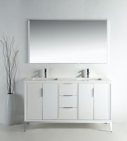 Divani 60'' Gloss White Double Sinks Vanity W/ Quartz Counter Top