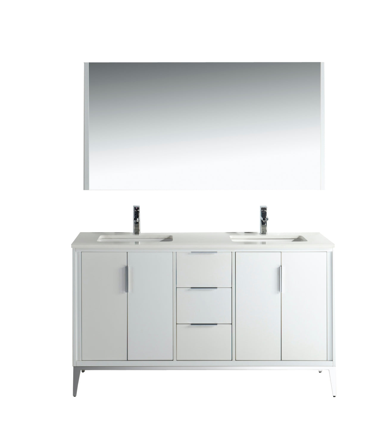 Divani 60'' Gloss White Double Sinks Vanity W/ Quartz Counter Top