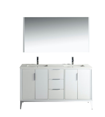 Divani 60'' Gloss White Double Sinks Vanity W/ Quartz Counter Top