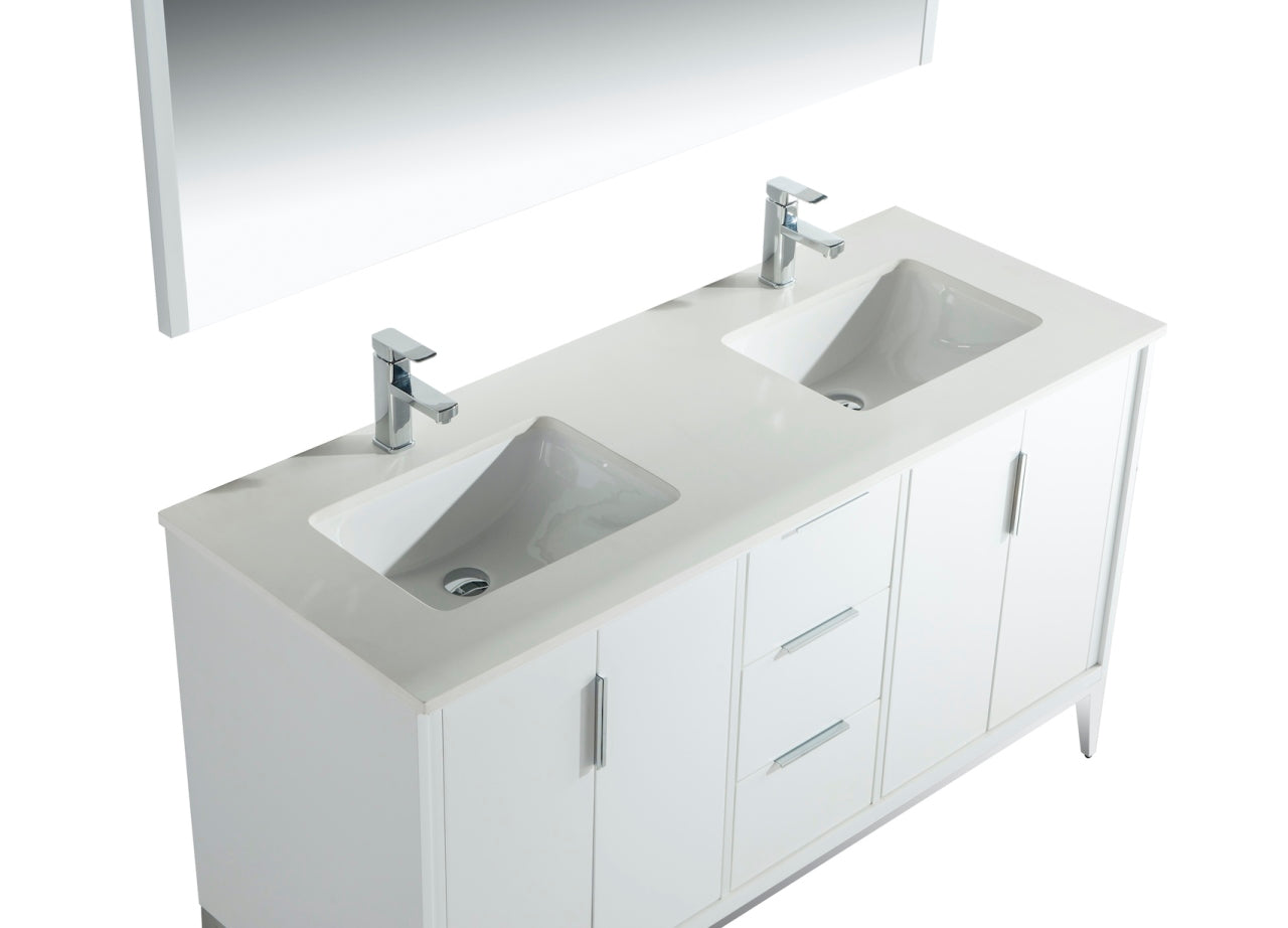 Divani 60'' Gloss White Double Sinks Vanity W/ Quartz Counter Top