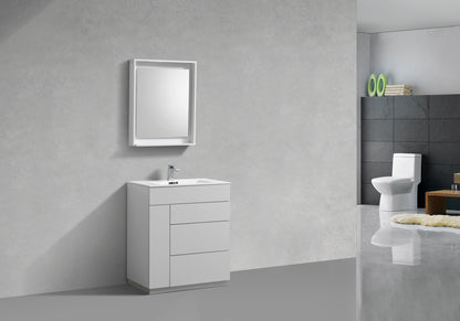 30" Milano Gloss White Floor Mount Modern Bathroom Vanity