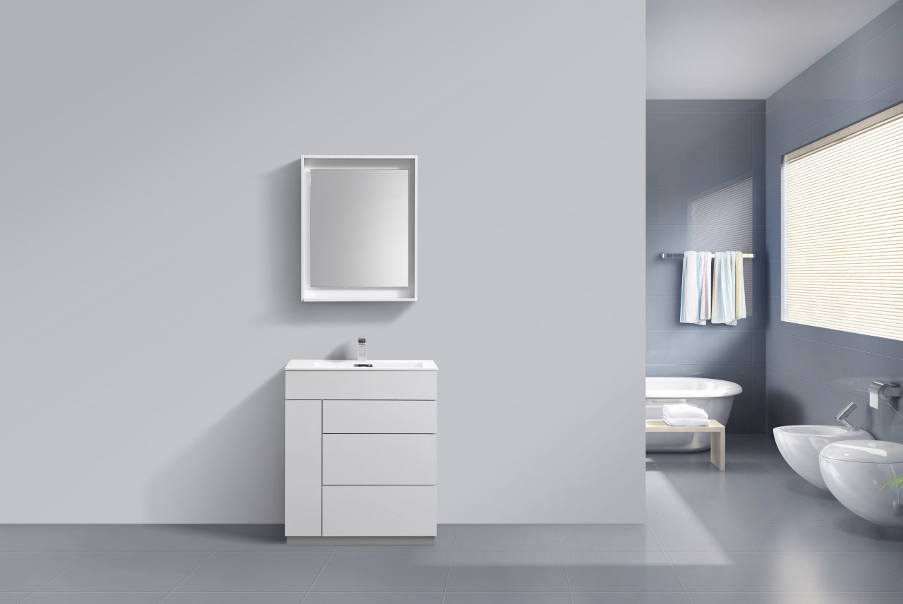 30" Milano Gloss White Floor Mount Modern Bathroom Vanity