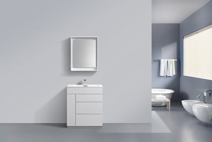 30" Milano Gloss White Floor Mount Modern Bathroom Vanity
