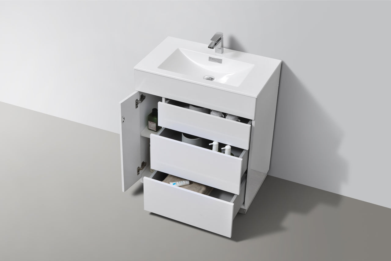 30" Milano Gloss White Floor Mount Modern Bathroom Vanity