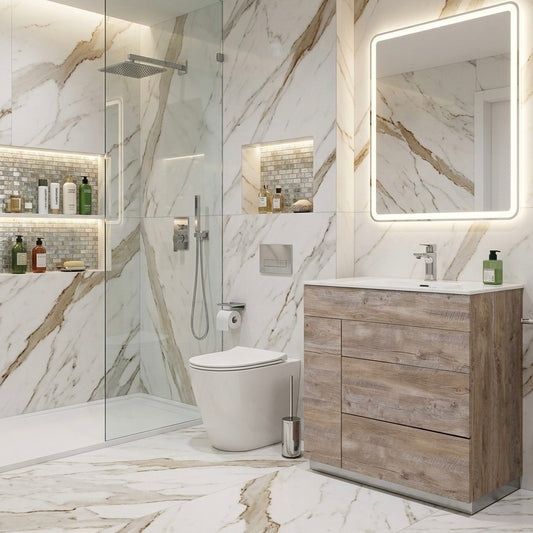 36" Milano Nature Wood Floor Mount Modern Bathroom Vanity - 65% OFF