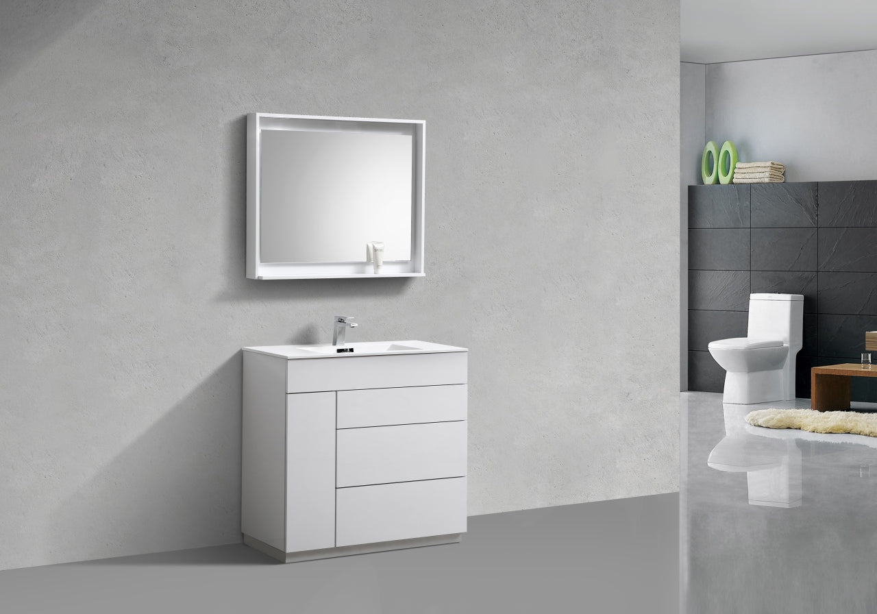 36" Milano Gloss White Floor Mount Modern Bathroom Vanity