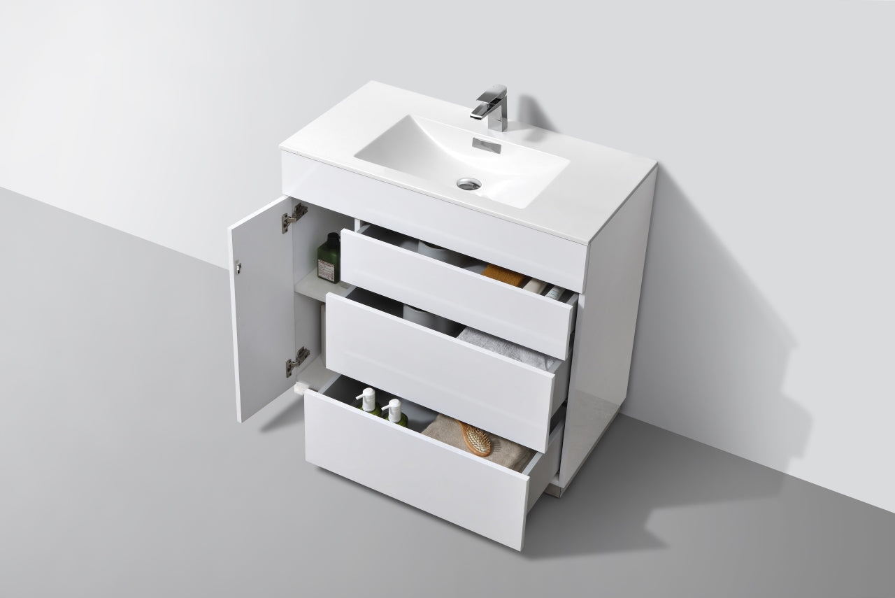36" Milano Gloss White Floor Mount Modern Bathroom Vanity
