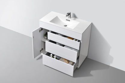 36" Milano Gloss White Floor Mount Modern Bathroom Vanity