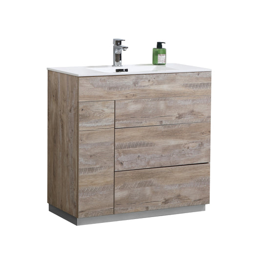 36" Milano Nature Wood Floor Mount Modern Bathroom Vanity - 65% OFF