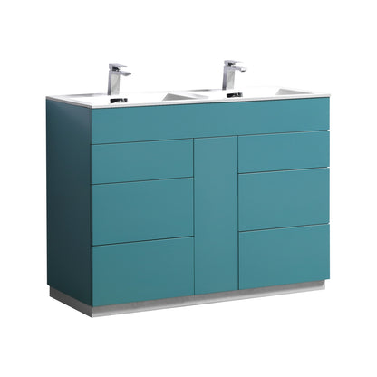 48" Milano Teal Green Floor Mount Modern Bathroom Vanity with Double Sink