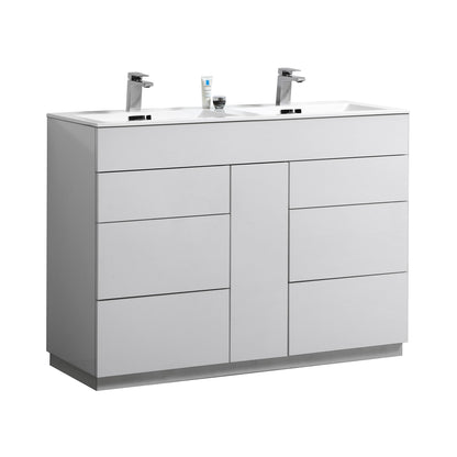 48" Milano Gloss White Floor Mount Modern Bathroom Vanity with Double Sink