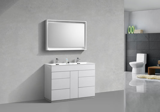 48" Milano Gloss White Floor Mount Modern Bathroom Vanity with Double Sink