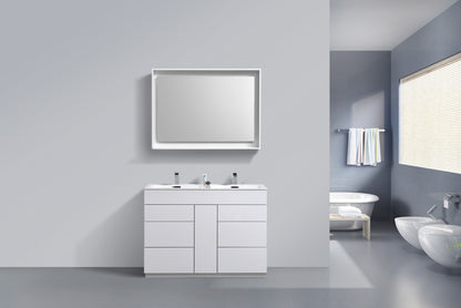 48" Milano Gloss White Floor Mount Modern Bathroom Vanity with Double Sink