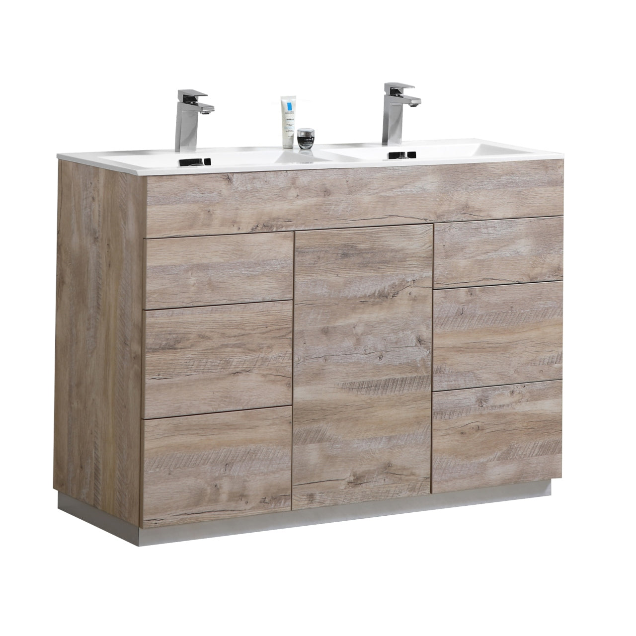 48" Milano Nature Wood Floor Mount Modern Bathroom Vanity with Double Sink - 65% OFF