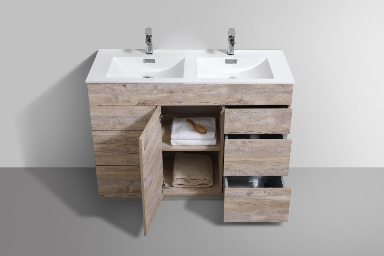48" Milano Nature Wood Floor Mount Modern Bathroom Vanity with Double Sink - 65% OFF