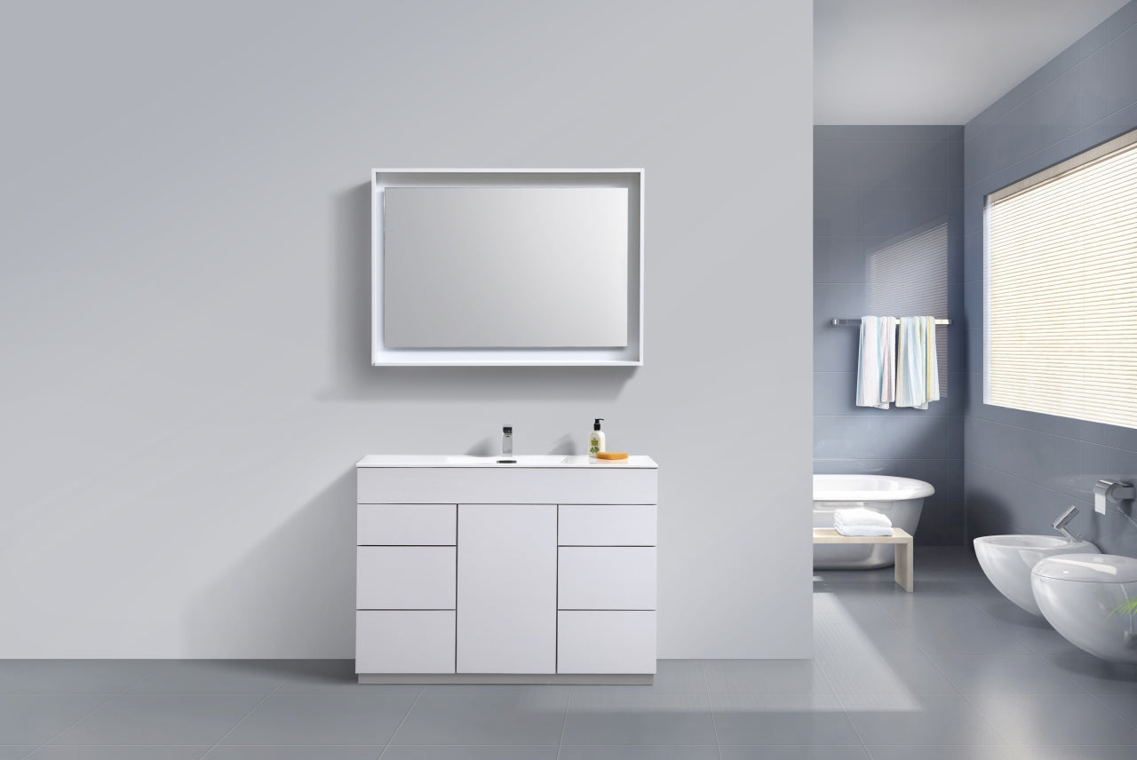 48" Milano Gloss White Floor Mount Modern Bathroom Vanity