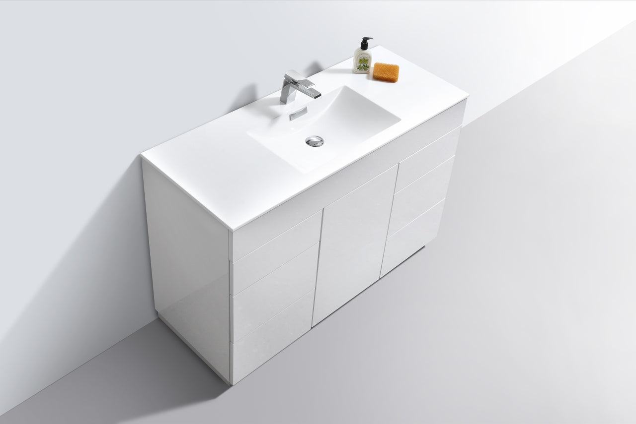 48" Milano Gloss White Floor Mount Modern Bathroom Vanity