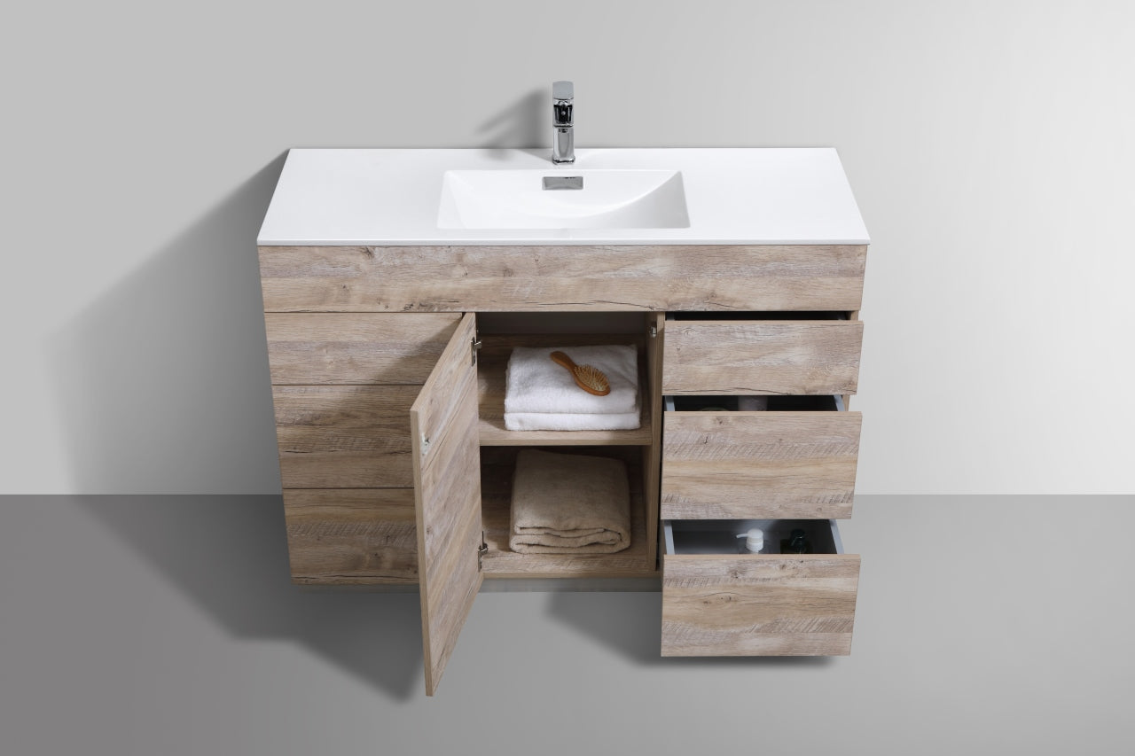 48" Milano Nature Wood Floor Mount Modern Bathroom Vanity - 65% OFF
