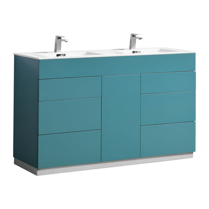 60" Milano Teal Green Floor Mount Modern Bathroom Vanity with Double Sink