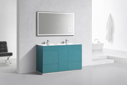 60" Milano Teal Green Floor Mount Modern Bathroom Vanity with Double Sink