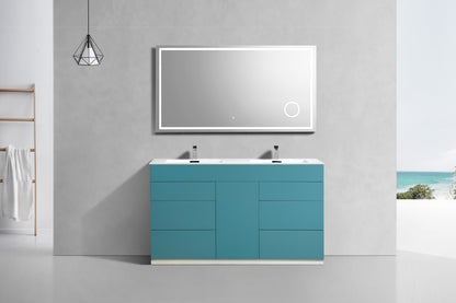 60" Milano Teal Green Floor Mount Modern Bathroom Vanity with Double Sink