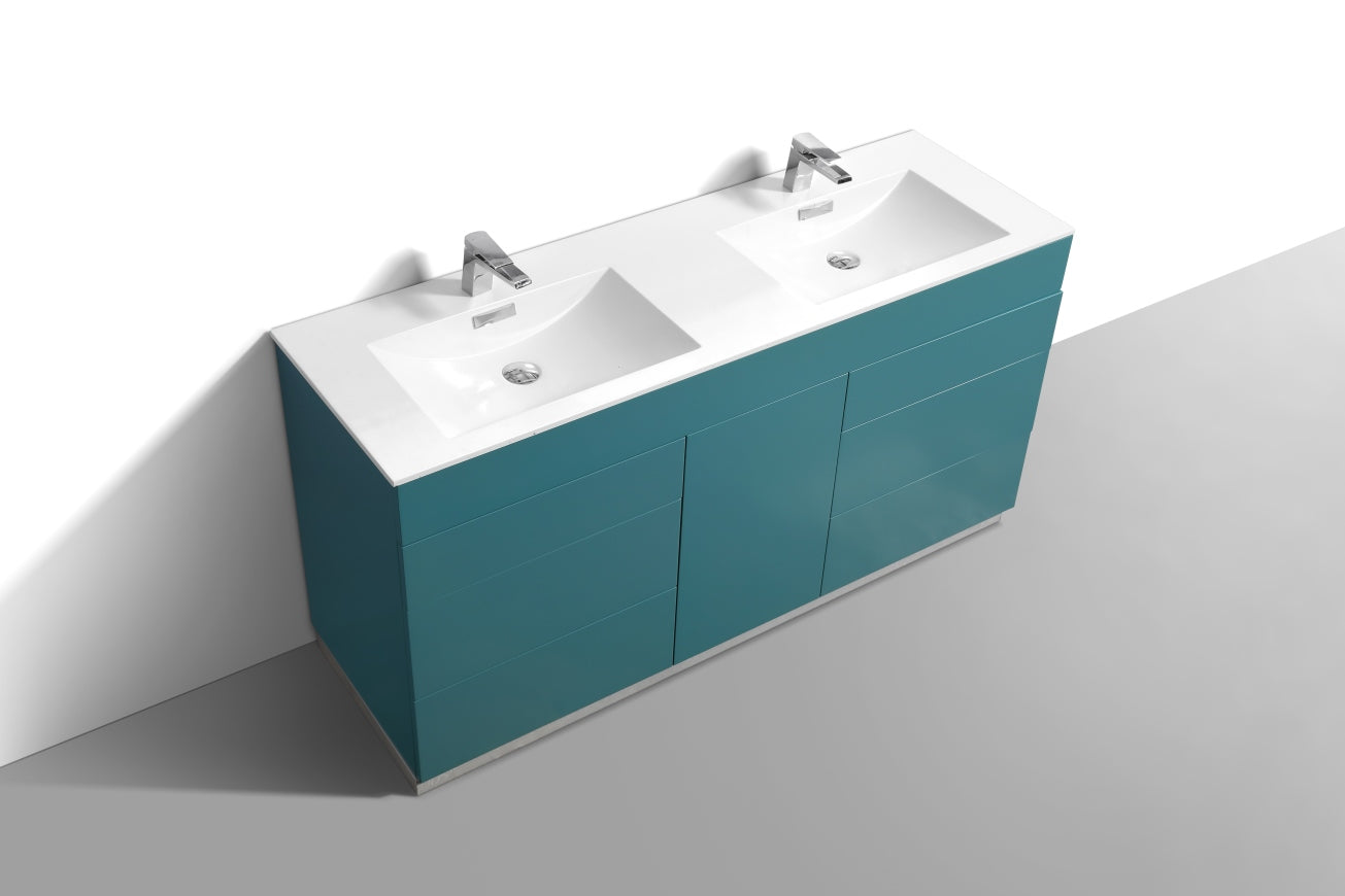 60" Milano Teal Green Floor Mount Modern Bathroom Vanity with Double Sink - 65% OFF