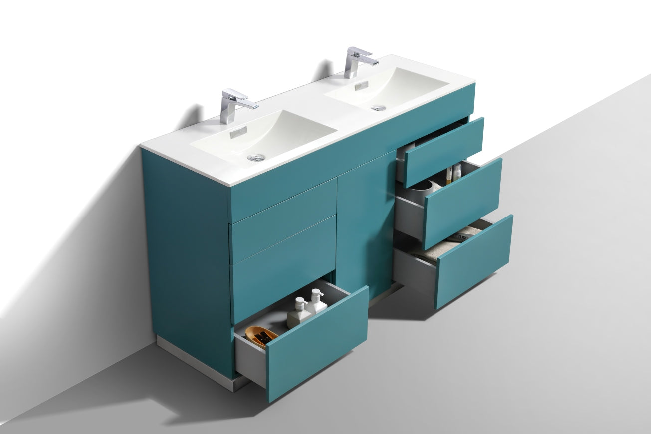 60" Milano Teal Green Floor Mount Modern Bathroom Vanity with Double Sink - 65% OFF