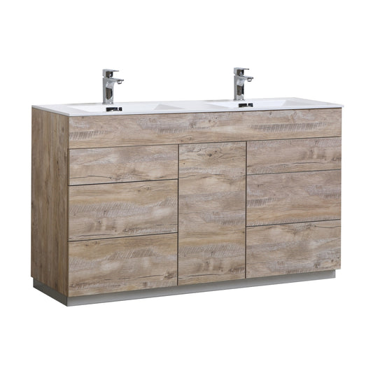 60" Milano Nature Wood Floor Mount Modern Bathroom Vanity with Double Sink - 65% OFF