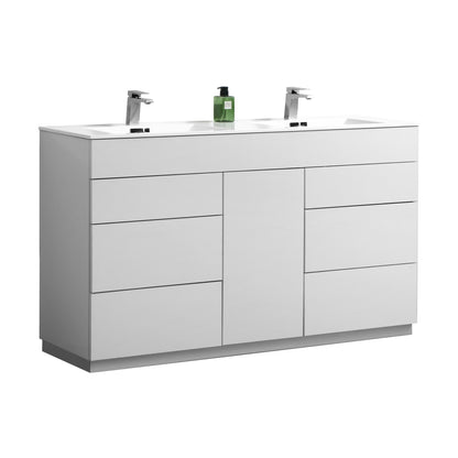 60" Milano Gloss White Floor Mount Modern Bathroom Vanity with Double Sink