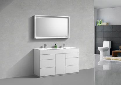 60" Milano Gloss White Floor Mount Modern Bathroom Vanity with Double Sink