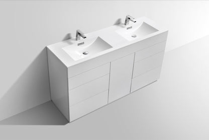 60" Milano Gloss White Floor Mount Modern Bathroom Vanity with Double Sink