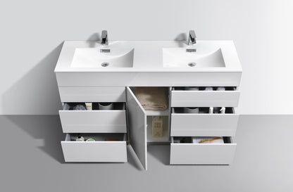 60" Milano Gloss White Floor Mount Modern Bathroom Vanity with Double Sink