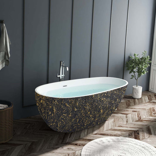 67" Kube BALLI Black and Gold Free Standing Bathtub