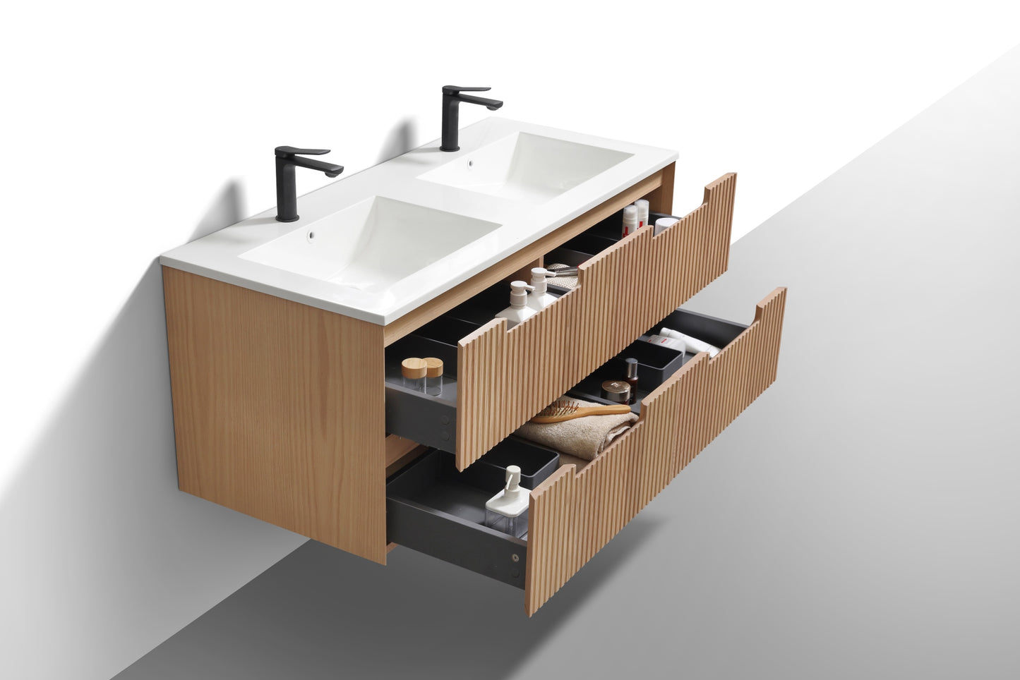 48'' Fiore Modern Wall Mount Double Sink Bathroom Vanity OAKWOOD