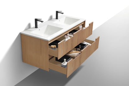 48'' Fiore Modern Wall Mount Double Sink Bathroom Vanity OAKWOOD