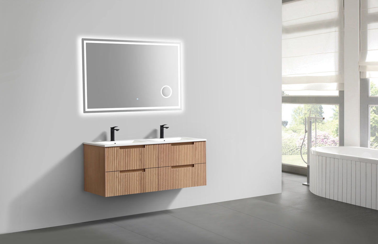 48'' Fiore Modern Wall Mount Double Sink Bathroom Vanity OAKWOOD