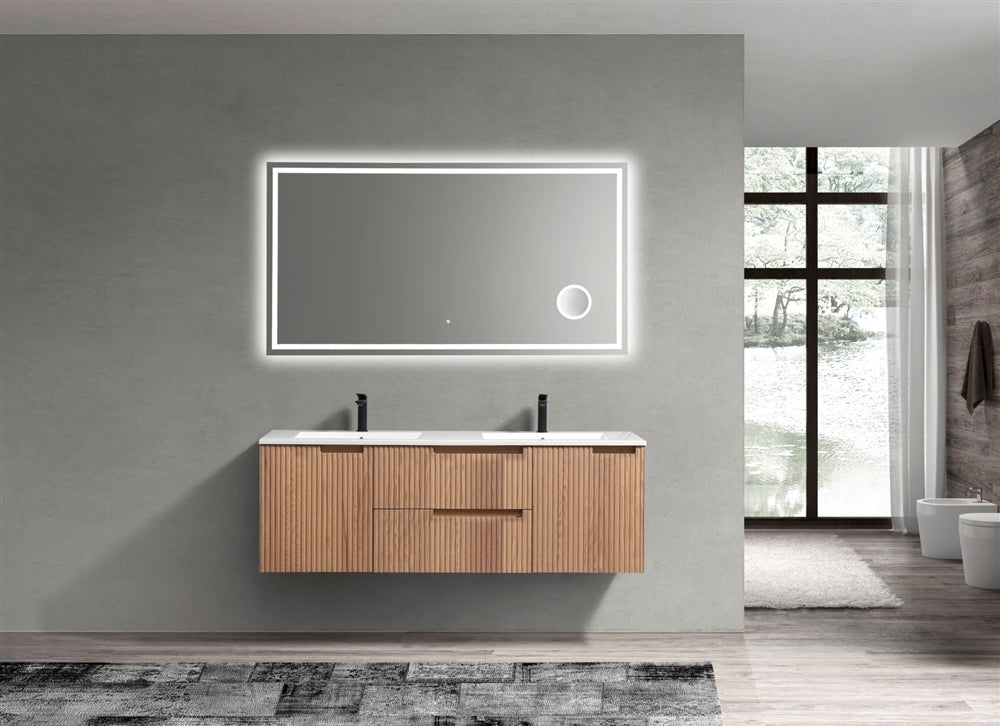 60'' Fiore Modern Wall Mount Double Sink Bathroom Vanity OAKWOOD