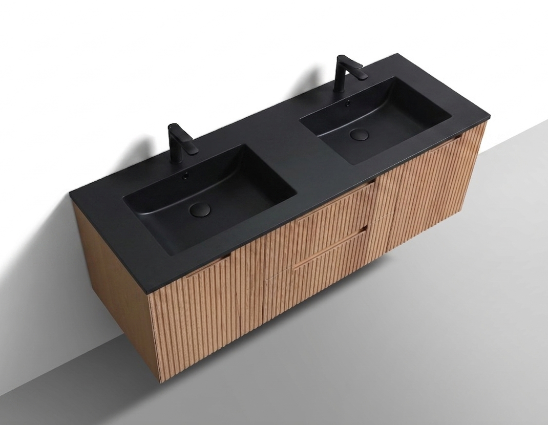 60'' Fiore Modern Wall Mount Double Sink Bathroom Vanity OAKWOOD