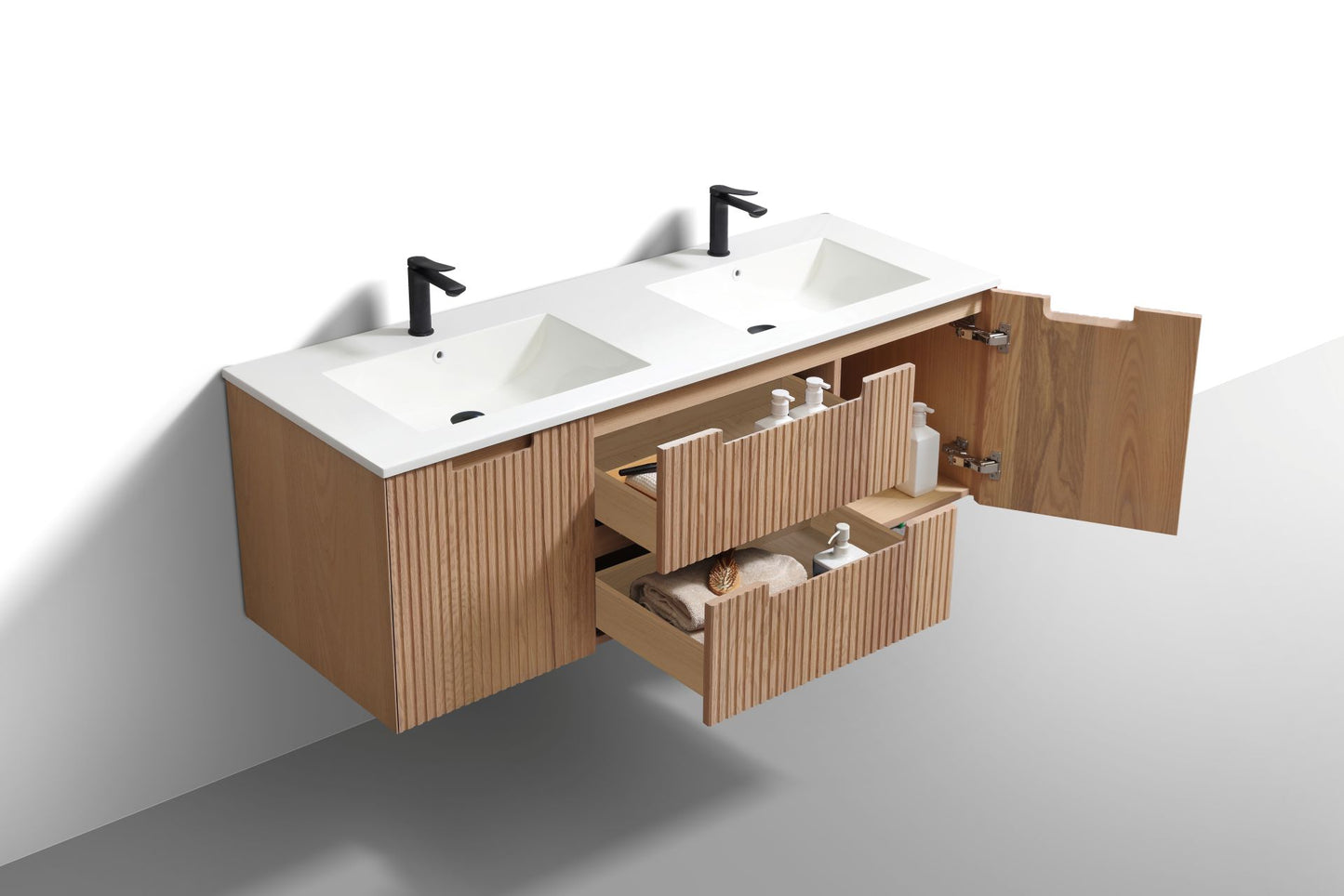 60'' Fiore Modern Wall Mount Double Sink Bathroom Vanity OAKWOOD