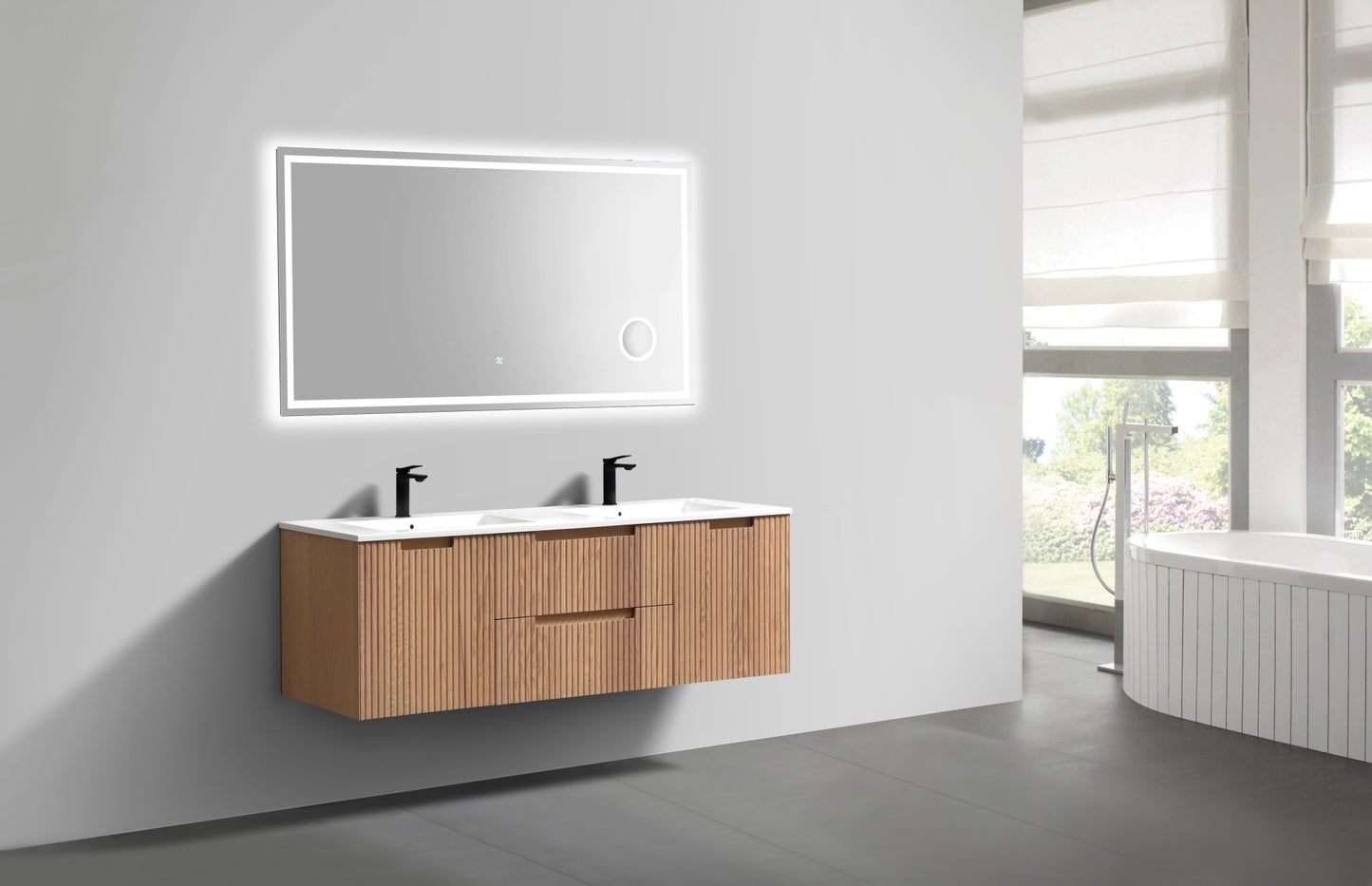 60'' Fiore Modern Wall Mount Double Sink Bathroom Vanity OAKWOOD