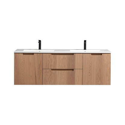 60'' Fiore Modern Wall Mount Double Sink Bathroom Vanity OAKWOOD