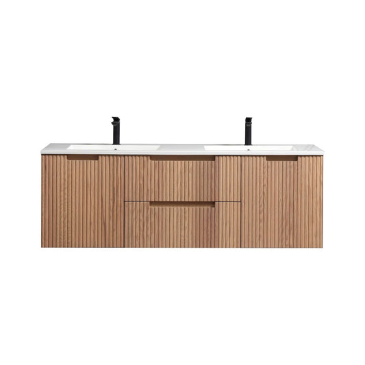 60'' Fiore Modern Wall Mount Double Sink Bathroom Vanity OAKWOOD